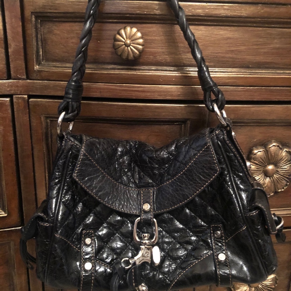 BLACK LEATHER FRANCESCO BIASIA HANDBAG